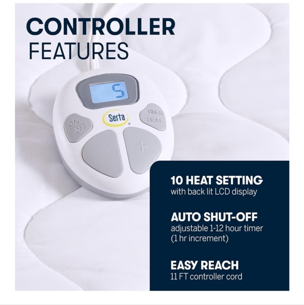 Heated White Quilted Mattress Pad with Controller New - Picture 5 of 15